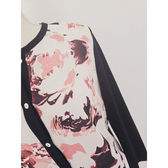 Ming Wang Multicolor Floral Button Front Cardigan Knit Long Sleeve Blouse Top S - Picture 3 of 11